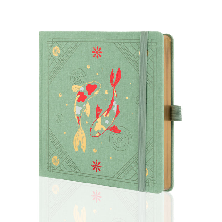 8x8 Square Lotus &amp; Koi Notebook - Light Green
