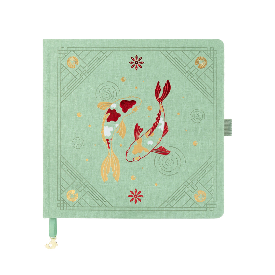 8x8 Square Lotus &amp; Koi Notebook - Light Green
