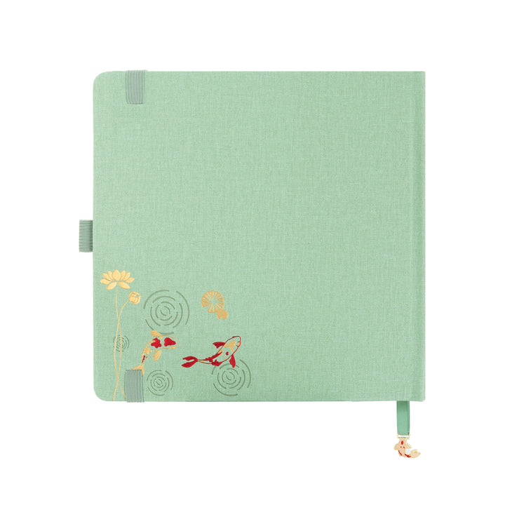 8x8 Square Lotus &amp; Koi Notebook - Light Green