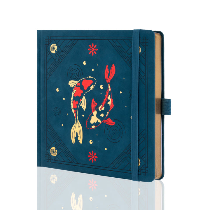 8x8 Square Lotus &amp; Koi Notebook - Navy