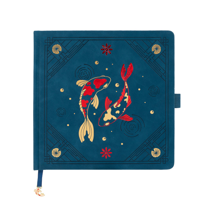8x8 Square Lotus &amp; Koi Notebook - Navy