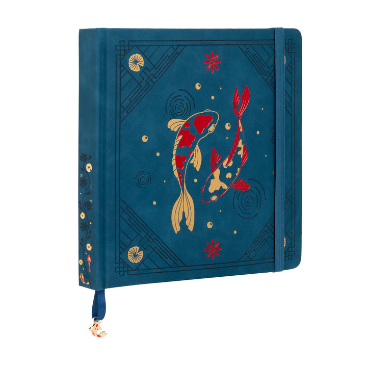 8x8 Square Lotus &amp; Koi Notebook - Navy