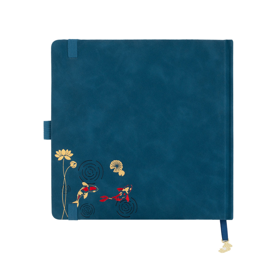 8x8 Square Lotus &amp; Koi Notebook - Navy