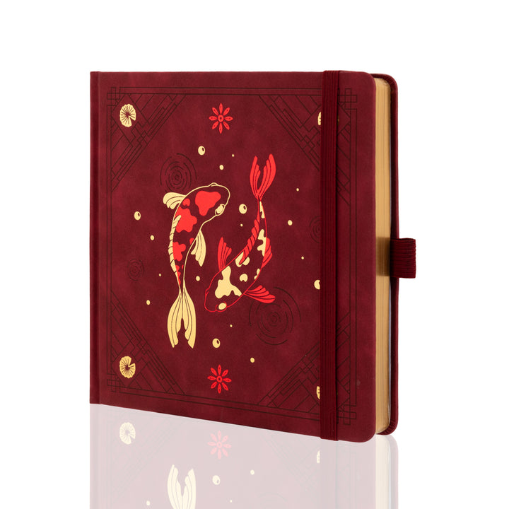 8x8 Square Lotus &amp; Koi Notebook - Red