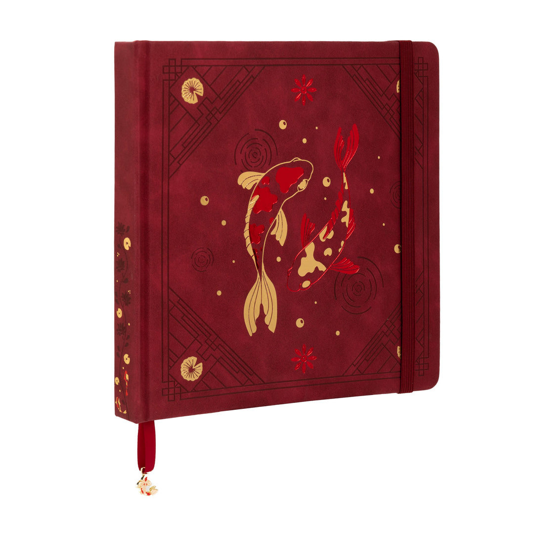 8x8 Square Lotus &amp; Koi Notebook - Red