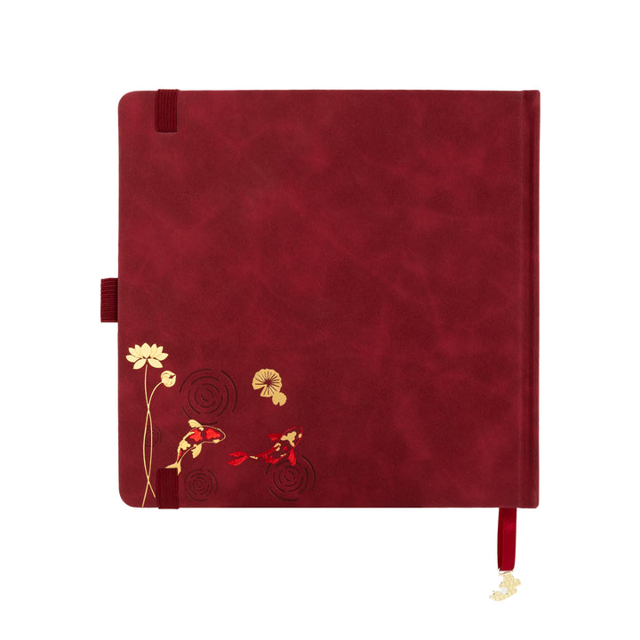 8x8 Square Lotus &amp; Koi Notebook - Red