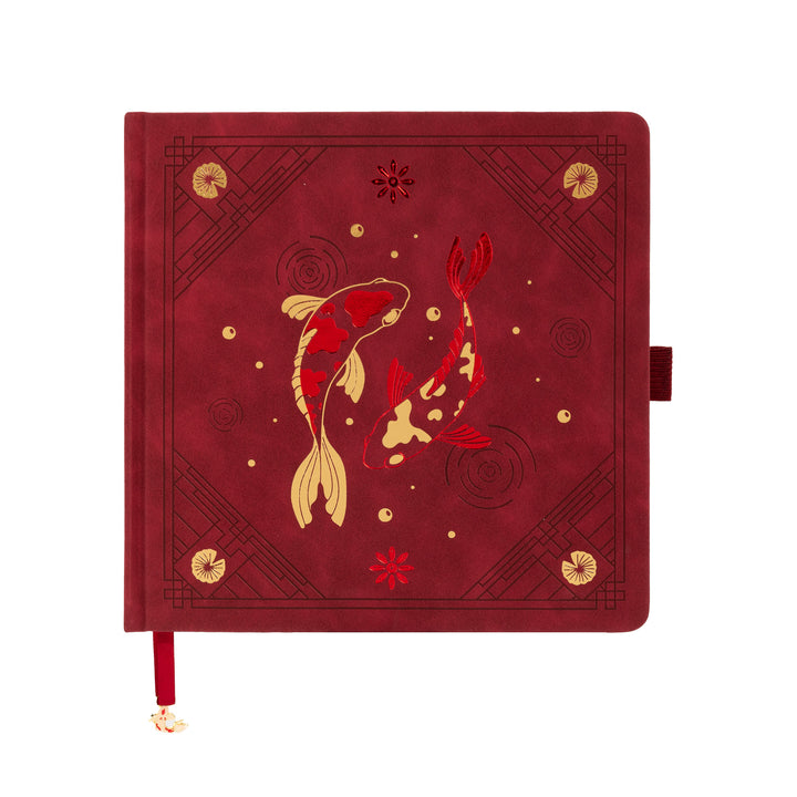 8x8 Square Lotus &amp; Koi Notebook - Red
