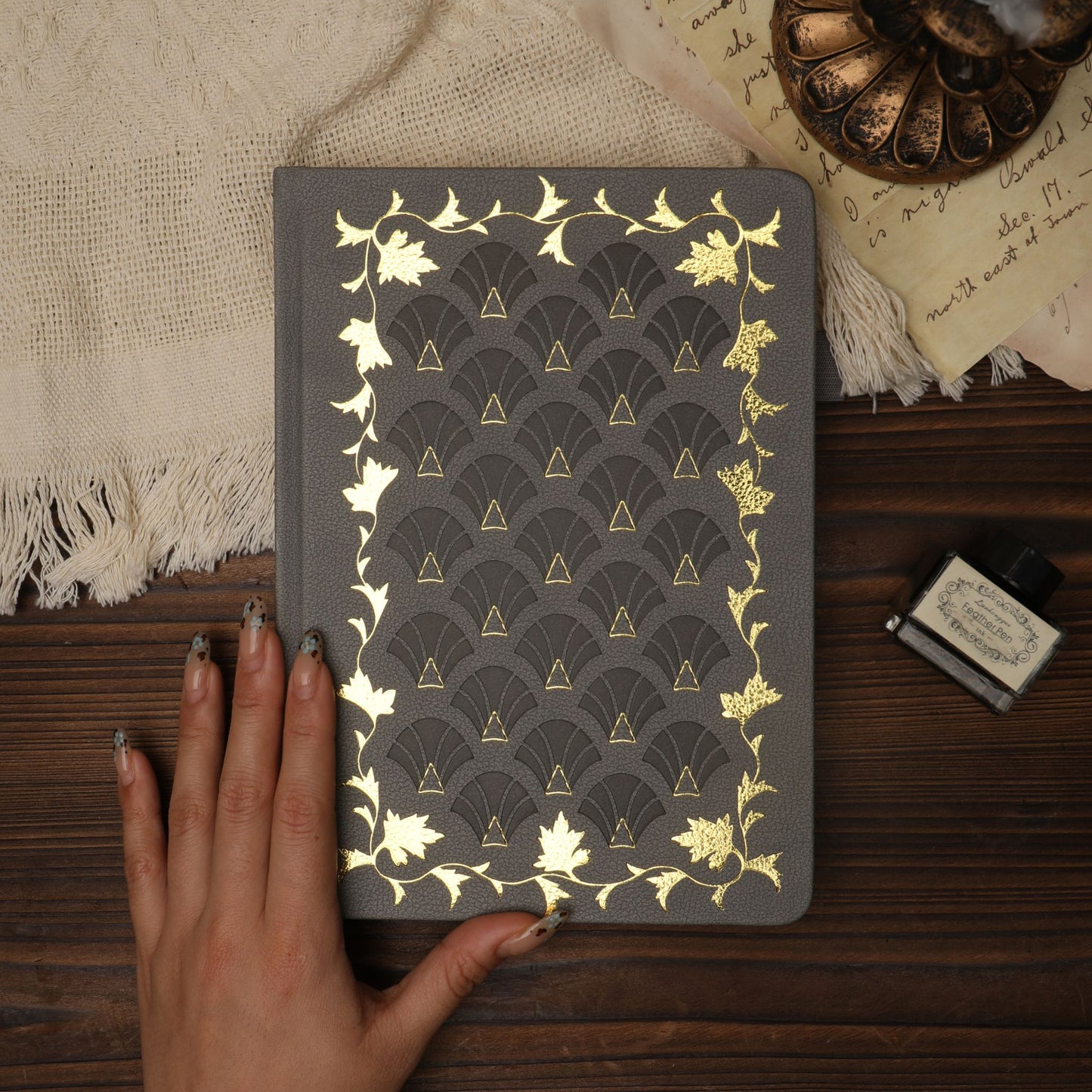 A5 Art Deco Dot Grid Notebook - Gray