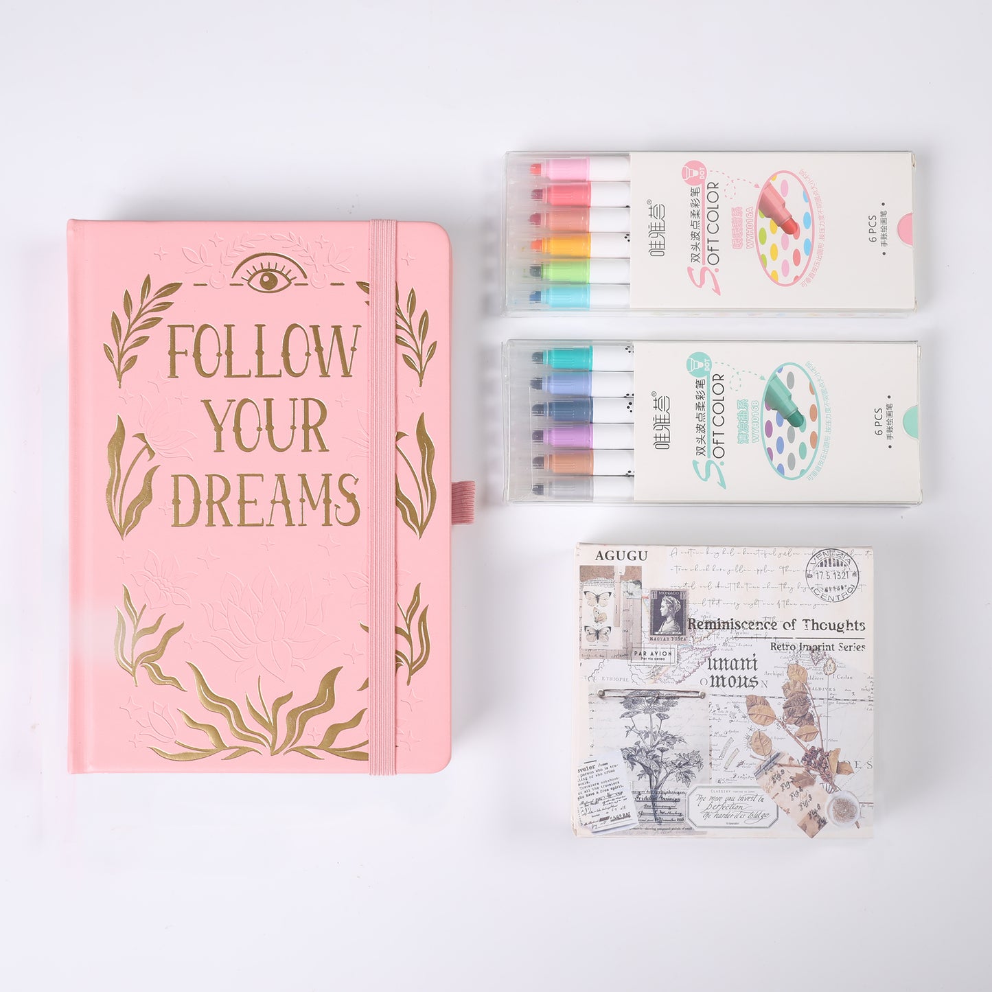 A5 Dot Grid Notebook + 12 Colors Marker + 20 Rolls Washi Tape