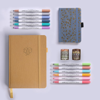 A5 Dot Grid Notebook + A6 Dot Grid Notebook + 12 Colors Marker + 10 Rolls Washi Tape