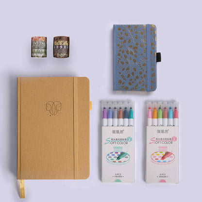 A5 Dot Grid Notebook + A6 Dot Grid Notebook + 12 Colors Marker + 10 Rolls Washi Tape