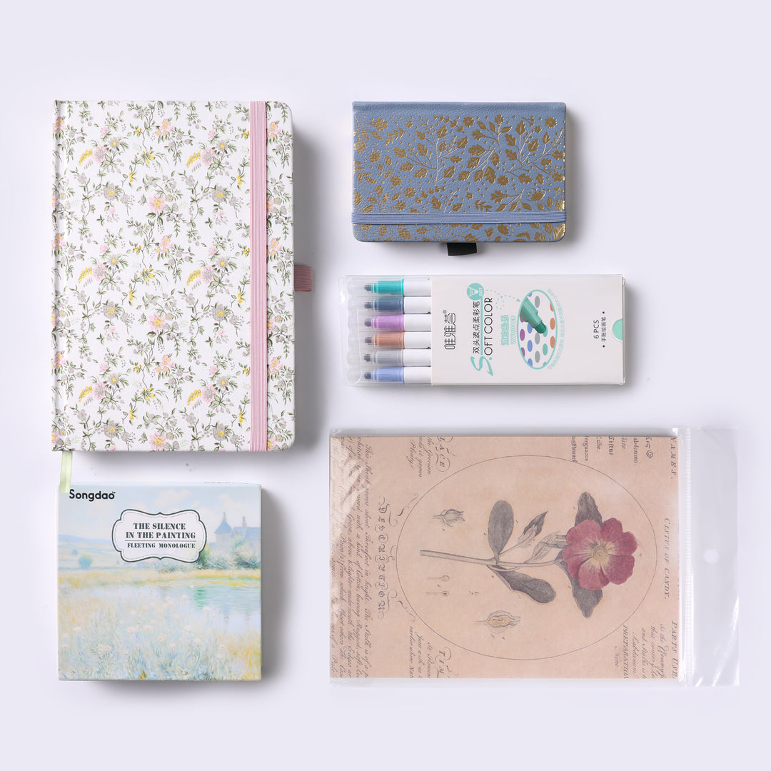 A5 Dot Grid Notebook + A6 Dot Grid Notebook + 6 Colors Marker + 20 Rolls Washi Tape + 30 Sheets Scrapbook Paper