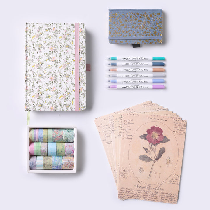 A5 Dot Grid Notebook + A6 Dot Grid Notebook + 6 Colors Marker + 20 Rolls Washi Tape + 30 Sheets Scrapbook Paper