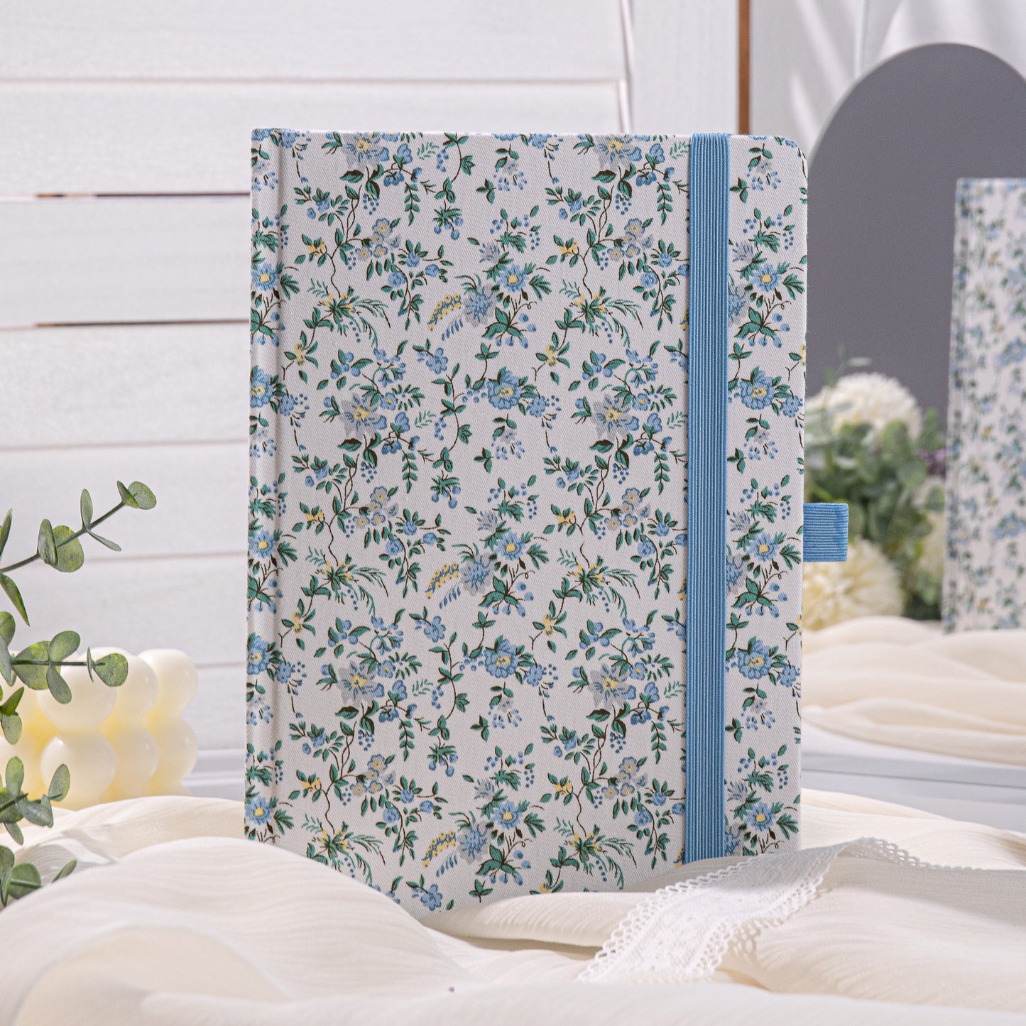 A5 Floral Dot Grid Bullet Journal - Blue