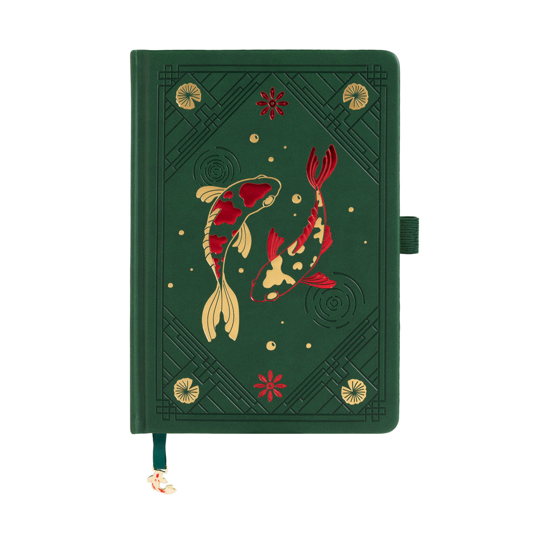A5 Lotus &amp; Koi Notebook - Deep Green