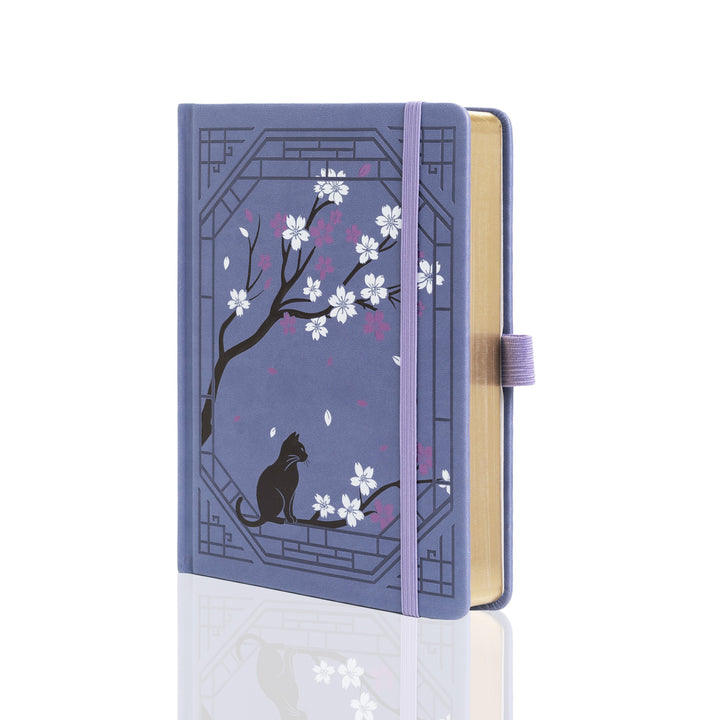 A5 Sakura & Cat Notebook - Deep Purple