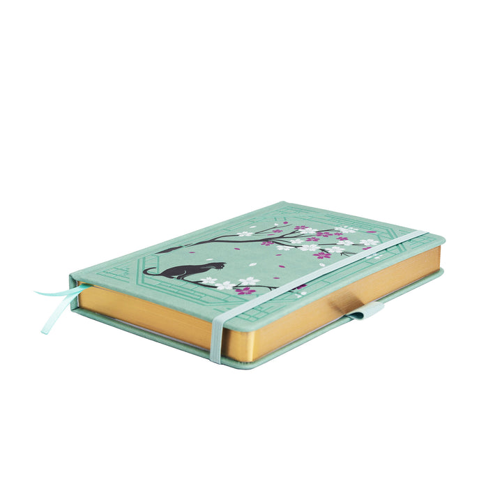 A5 Sakura & Cat Notebook - Light Green