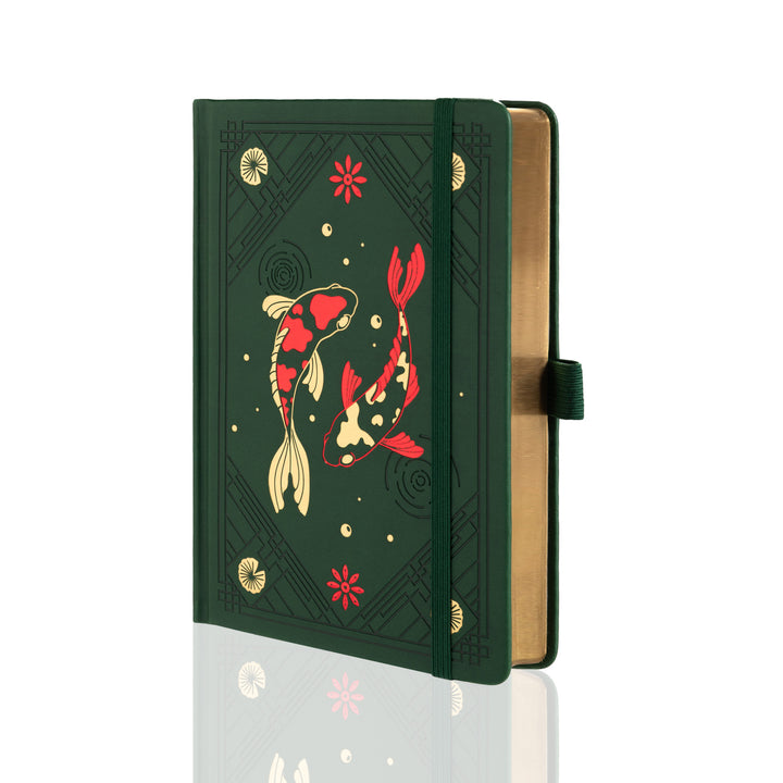 A5 Lotus &amp; Koi Notebook - Deep Green