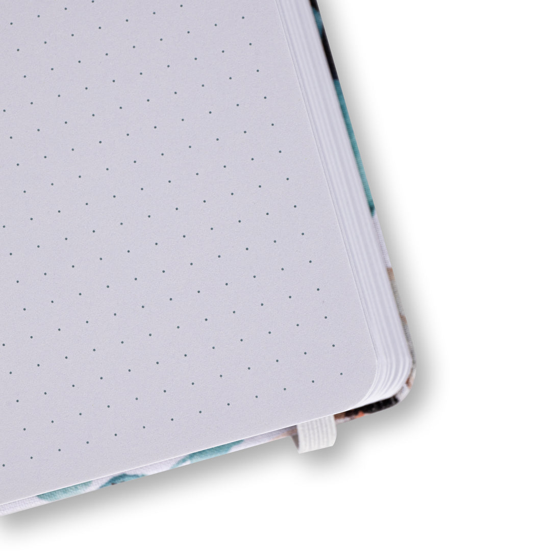 White Floral Dot Grid Notebook - A5