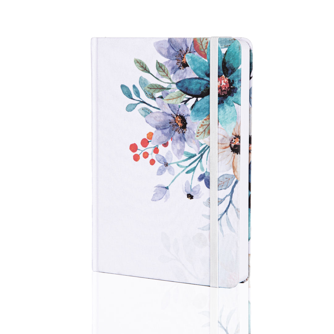 White Floral Dot Grid Notebook - A5