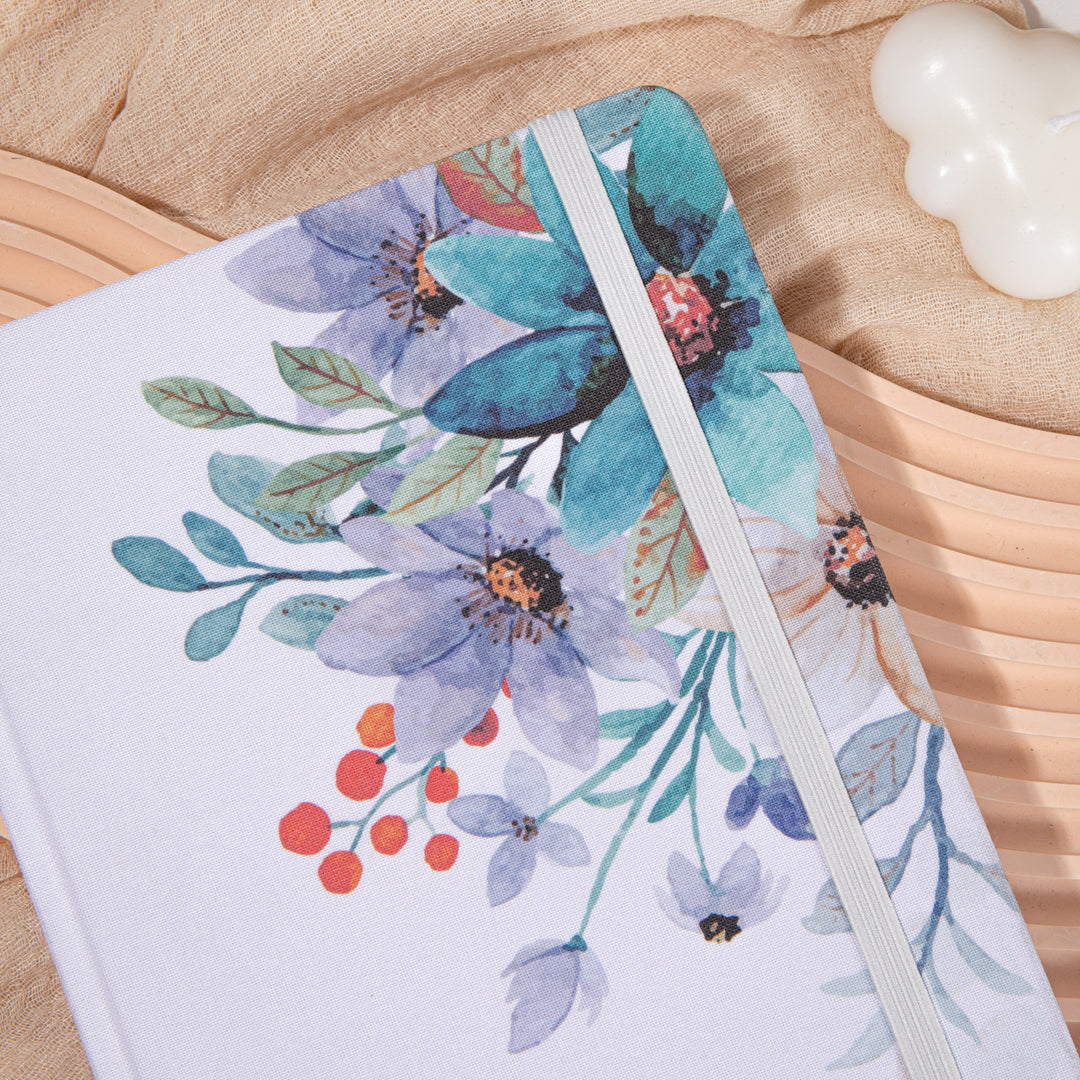 White Floral Dot Grid Notebook - A5