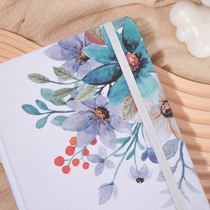 White Floral Dot Grid Notebook - A5