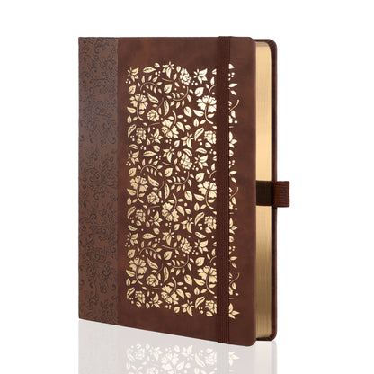 B5 Leaf & Texture Dot Grid Notebook - Deep Brown