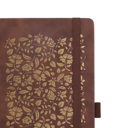 B5 Leaf & Texture Dot Grid Notebook - Deep Brown