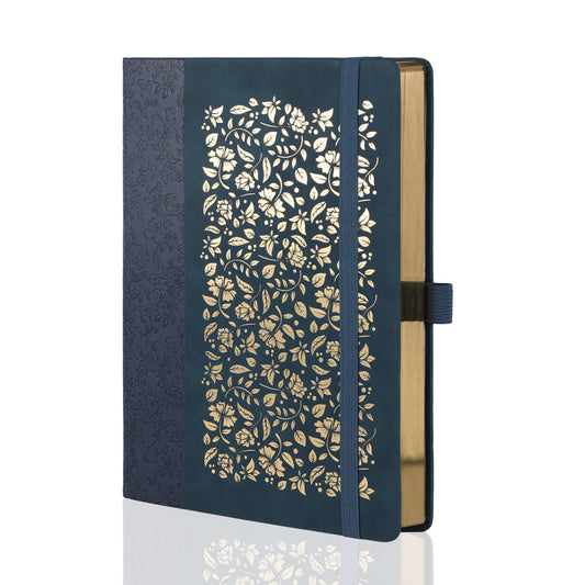 B5 Leaf & Texture Dot Grid Notebook - Navy