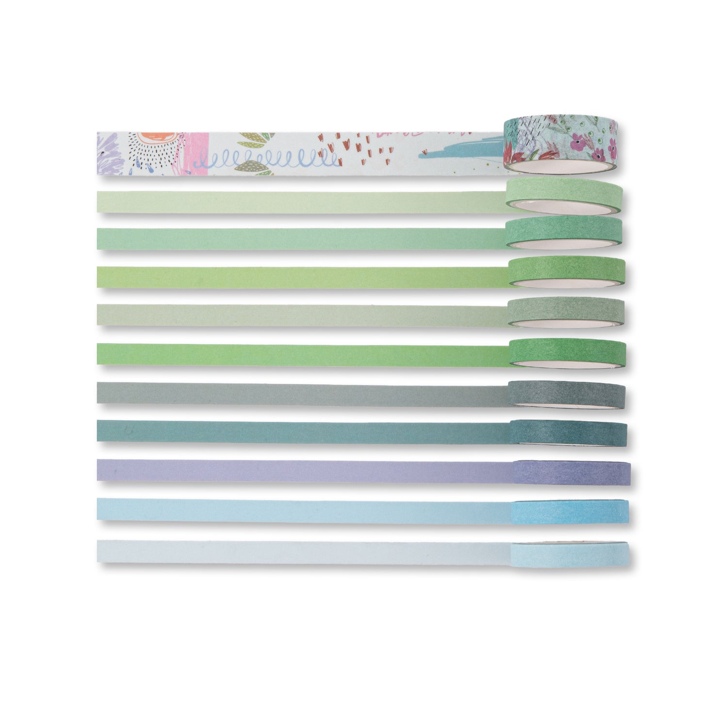 Basic Solid Color Washi Tape - Lake - Set of 11