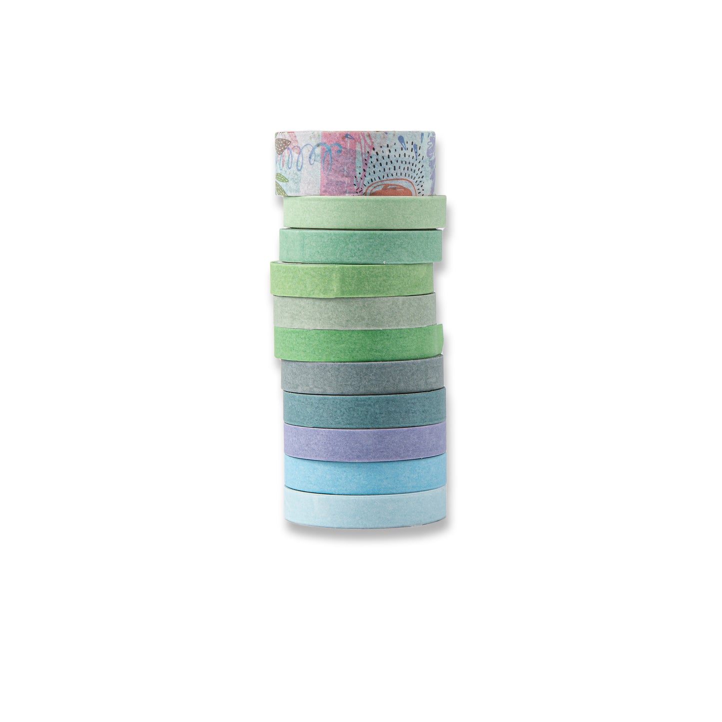 Basic Solid Color Washi Tape - Lake - Set of 11