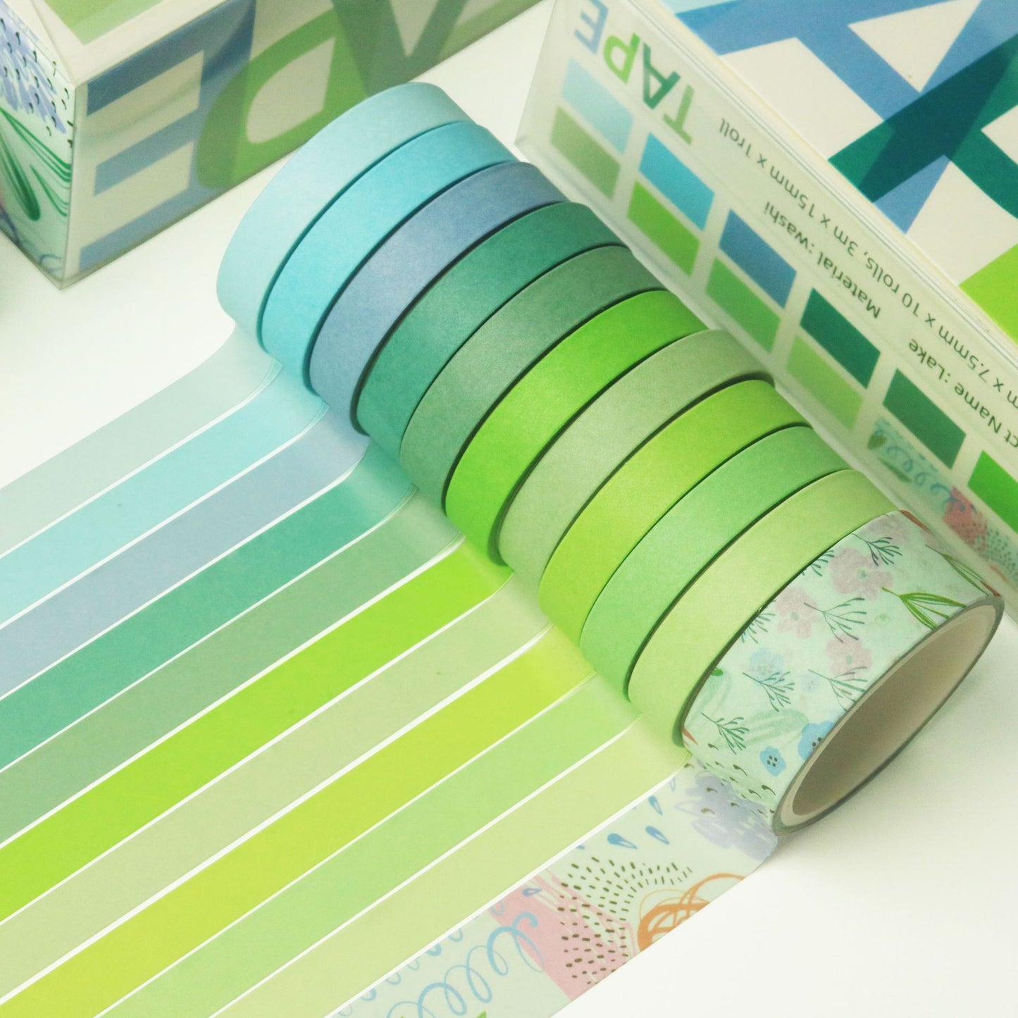 Basic Solid Color Washi Tape - Lake - Set of 11