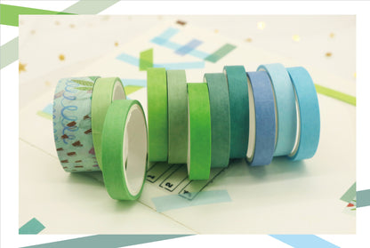 Basic Solid Color Washi Tape - Lake - Set of 11