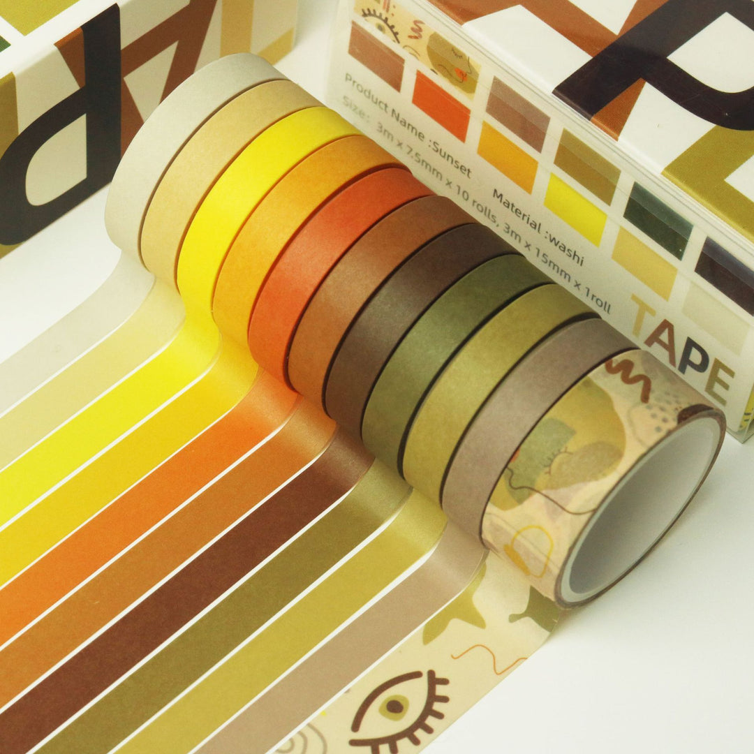 Basic Solid Color Washi Tape - Sunset - Set of 11