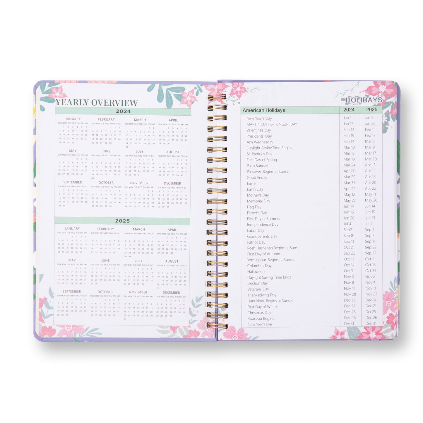 Blooming Flowers Spiral Daily Planner - A5 - Blue