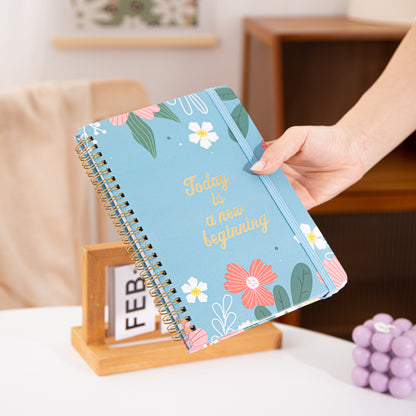 Blooming Flowers Spiral Daily Planner - A5 - Blue