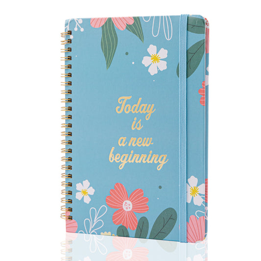 Blooming Flowers Spiral Daily Planner - A5 - Blue