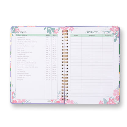 Blooming Flowers Spiral Daily Planner - A5 - Blue