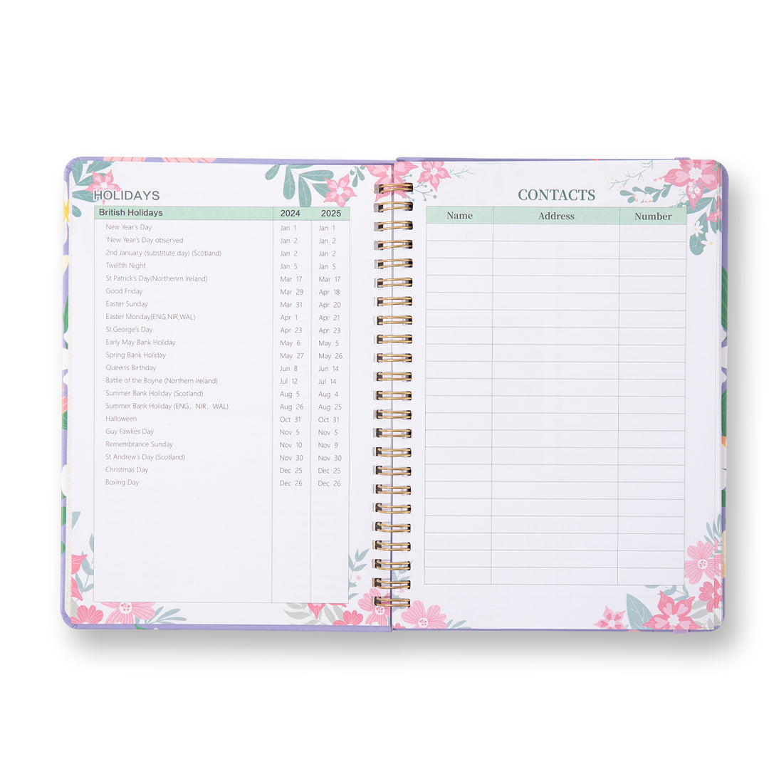 Blooming Flowers Spiral Daily Planner - A5 - Green