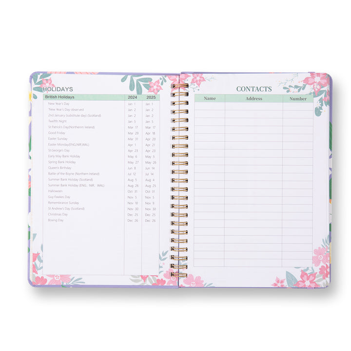 Blooming Flowers Spiral Daily Planner - A5 - Green