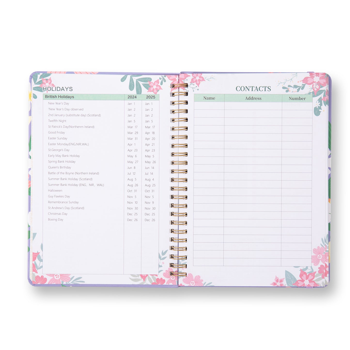 Blooming Flowers Spiral Daily Planner - A5 - Purple