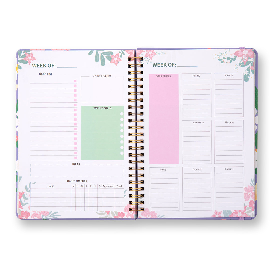 Blooming Flowers Spiral Daily Planner - A5 - Green