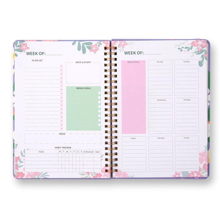 Blooming Flowers Spiral Daily Planner - A5 - Green
