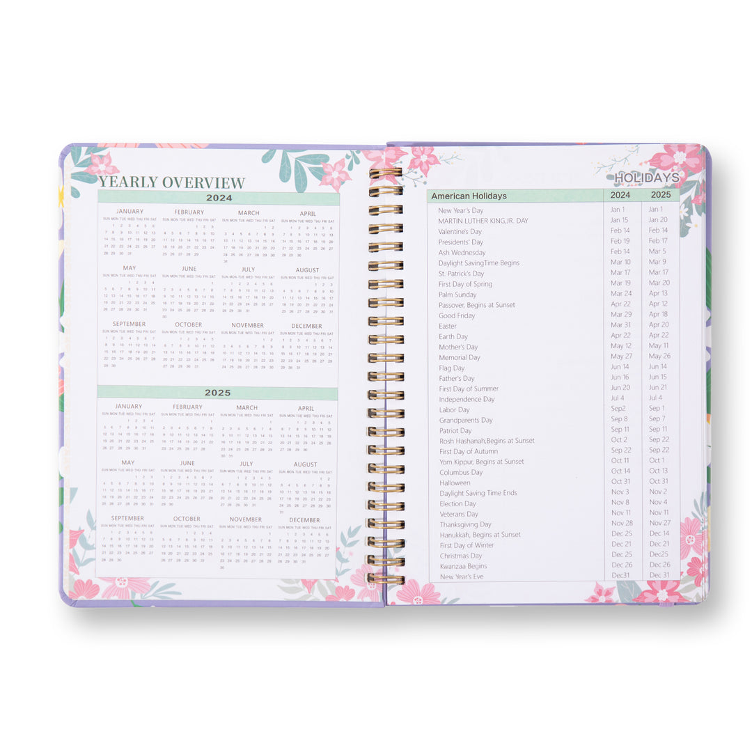 Blooming Flowers Spiral Daily Planner - A5 - Green