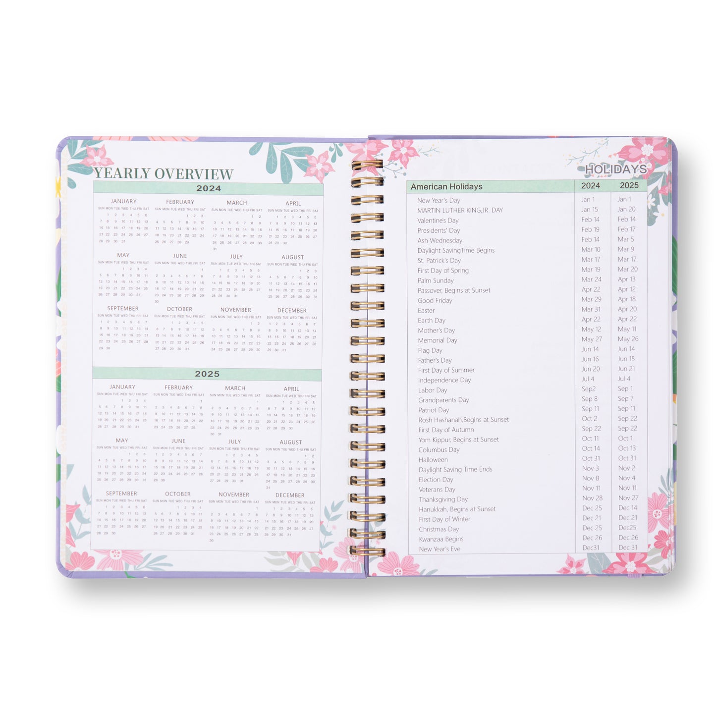 Blooming Flowers Spiral Daily Planner - A5 - Green