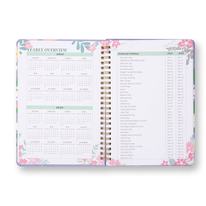Blooming Flowers Spiral Daily Planner - A5 - Green