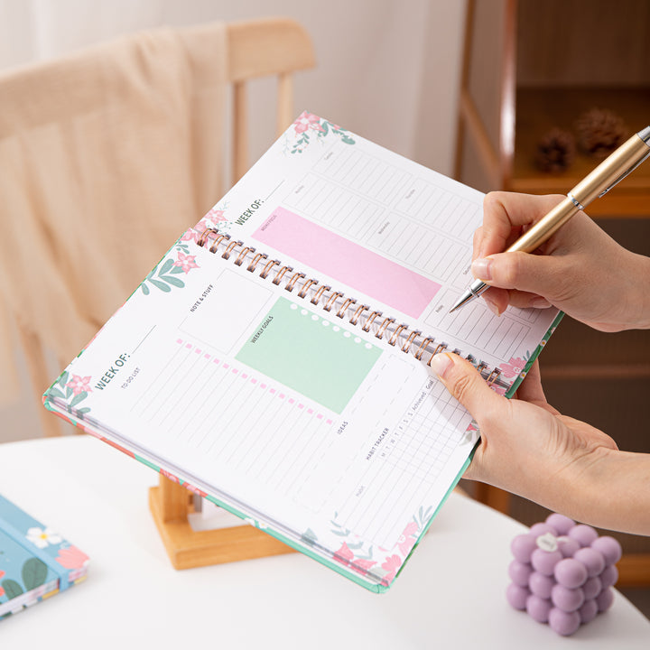 Blooming Flowers Spiral Daily Planner - A5 - Green