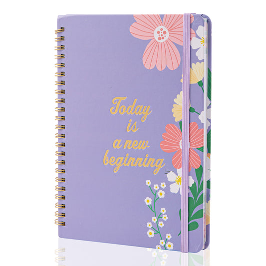 Blooming Flowers Spiral Daily Planner - A5 - Purple