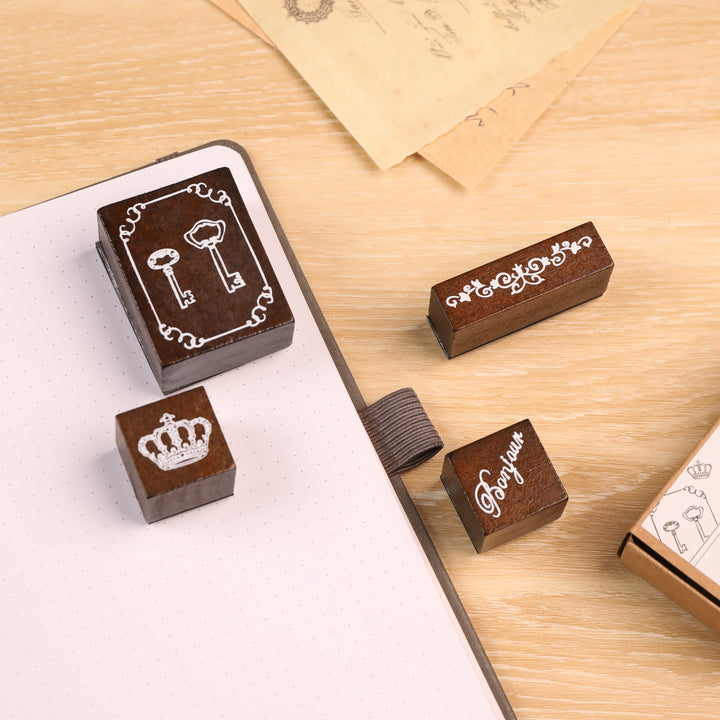 Bonjour Wooden Stamp - Set of 4