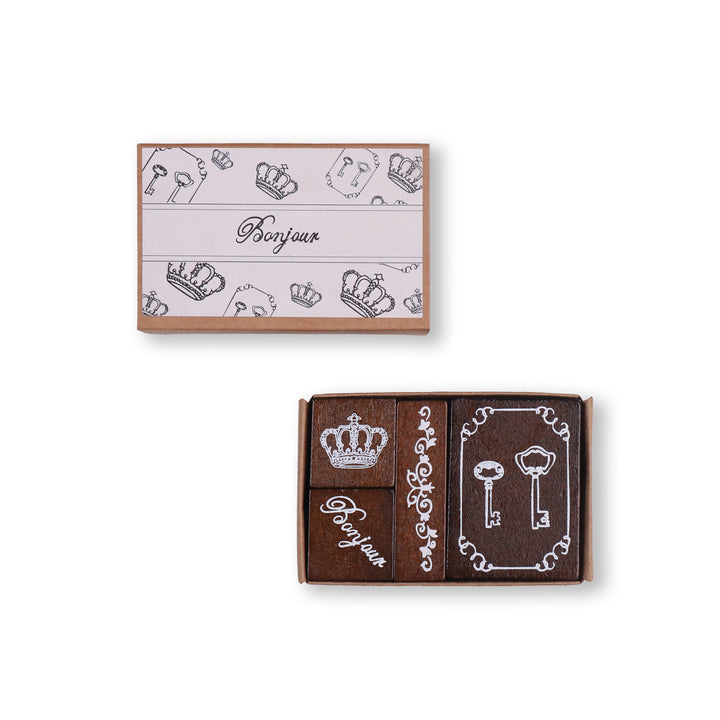 Bonjour Wooden Stamp - Set of 4